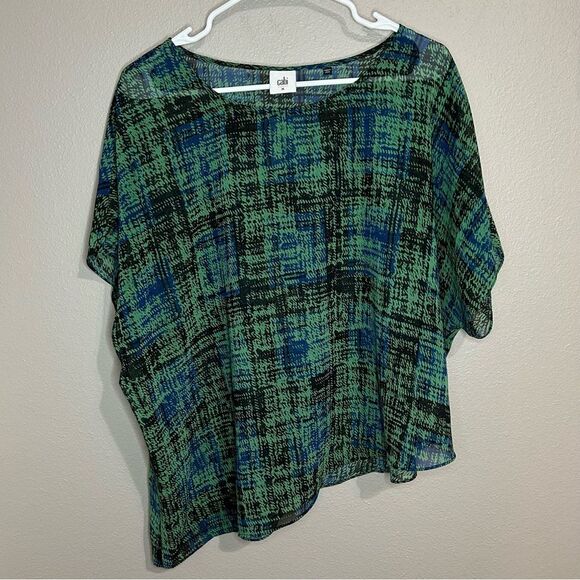 CAbi Paradox asymmetrical painted plaid sheer top women’s size medium - Picture 1 of 3
